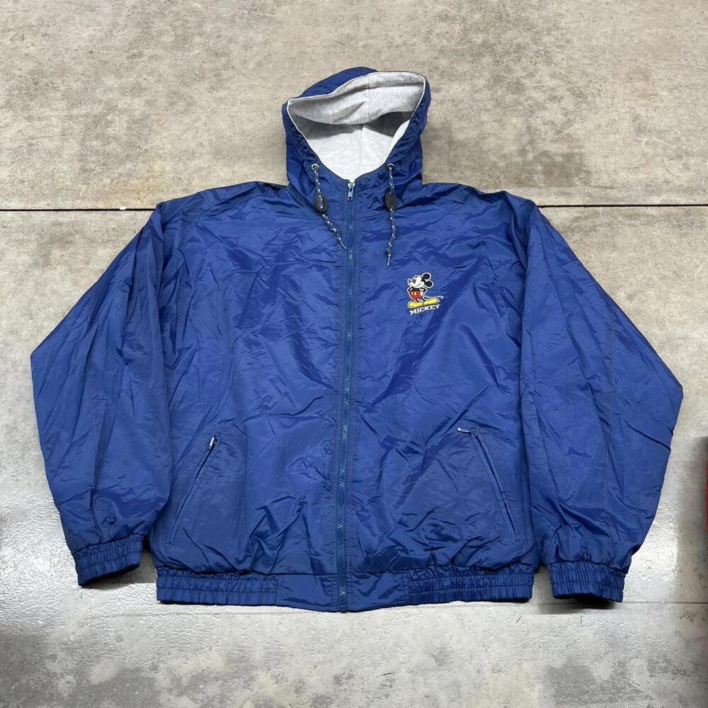 vintage mickey mouse blue disney spell out hooded jacket size xl